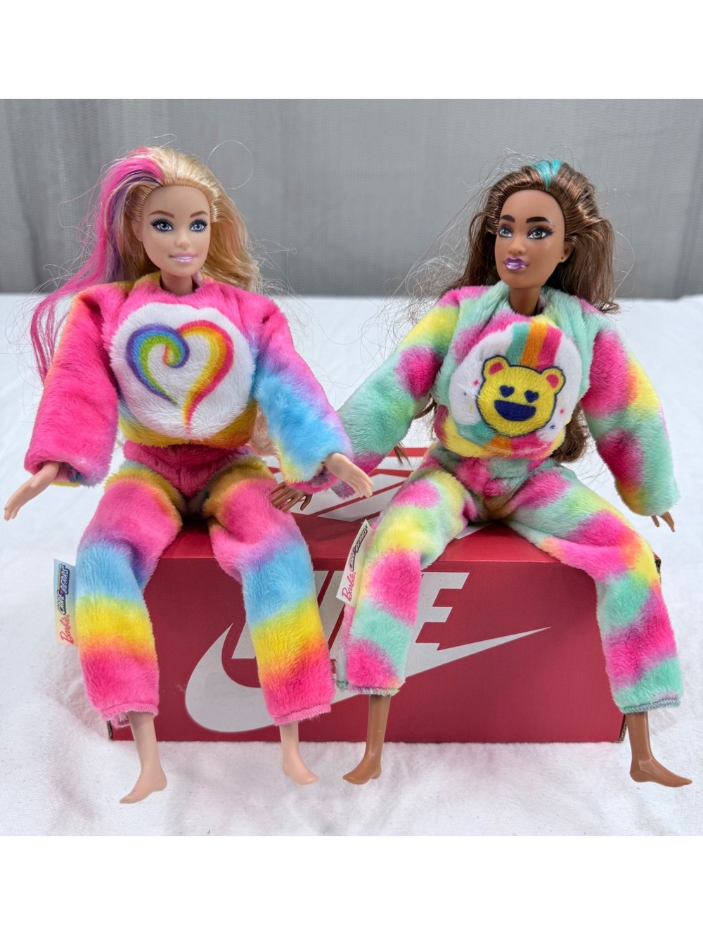 Barbie Rainbow Bear Plush Outfit Dolls Set with Colorful Tie-Dye Pajamas